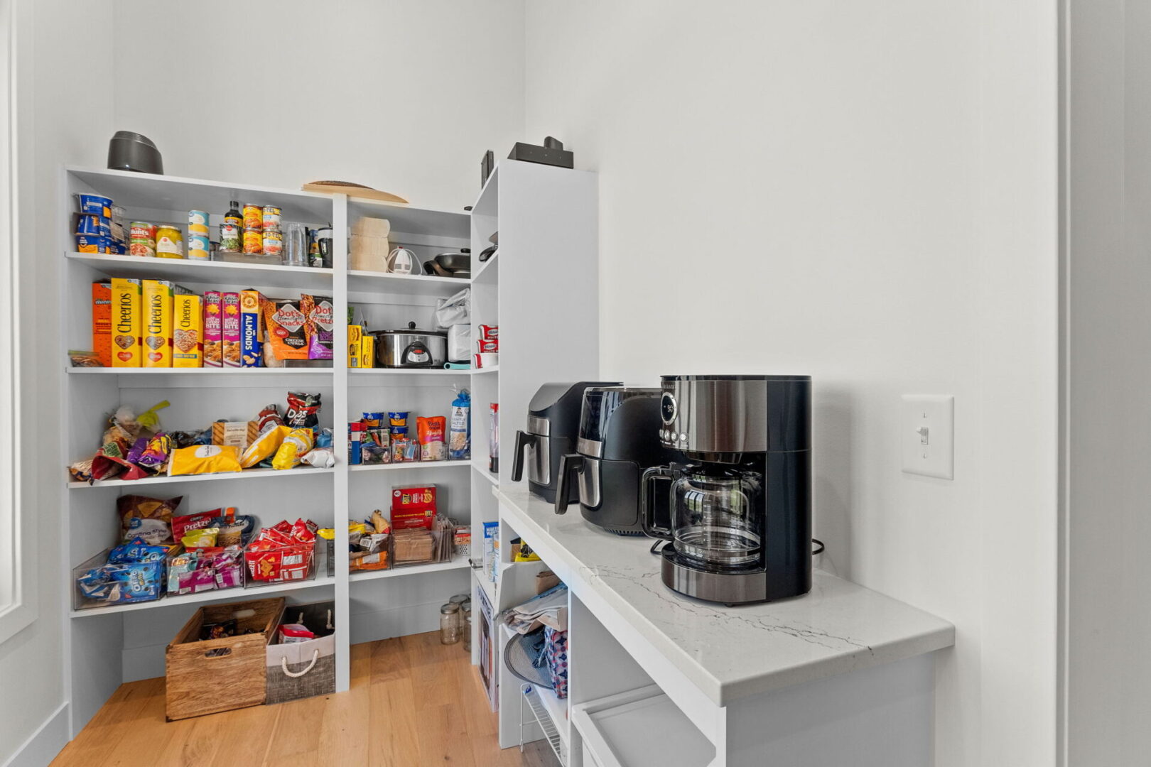 Pantry custom wood shelving.
