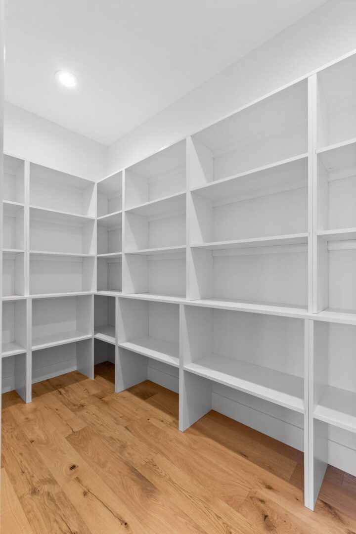 Custom wooden shelving for pantries.