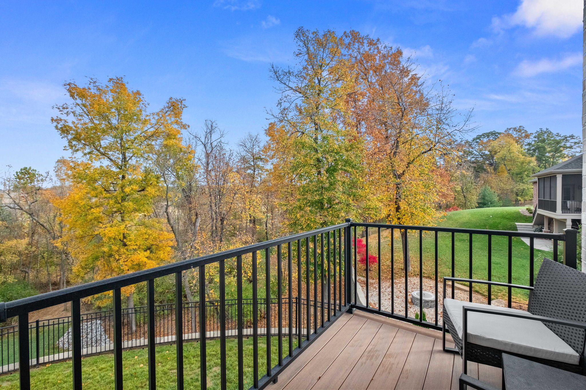 A view from the private deck that overlooks the yard.
