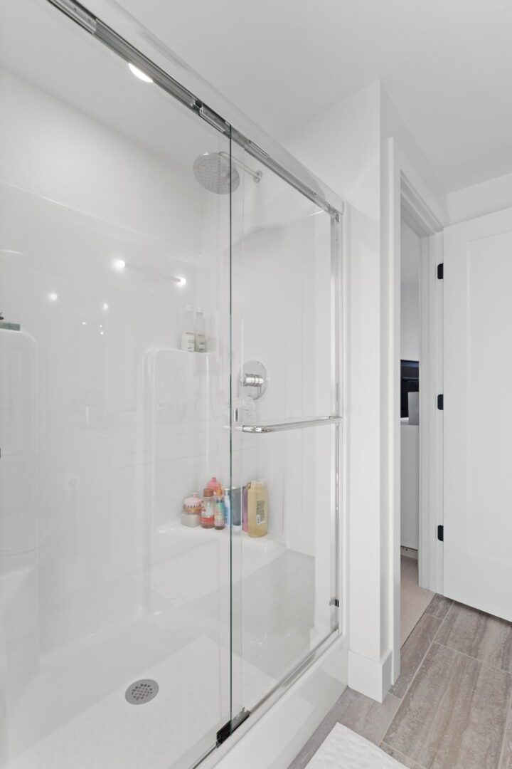 Basement bathroom with walk in shower.