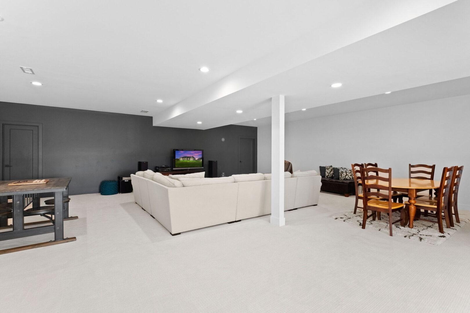 Basement entertaining family room.