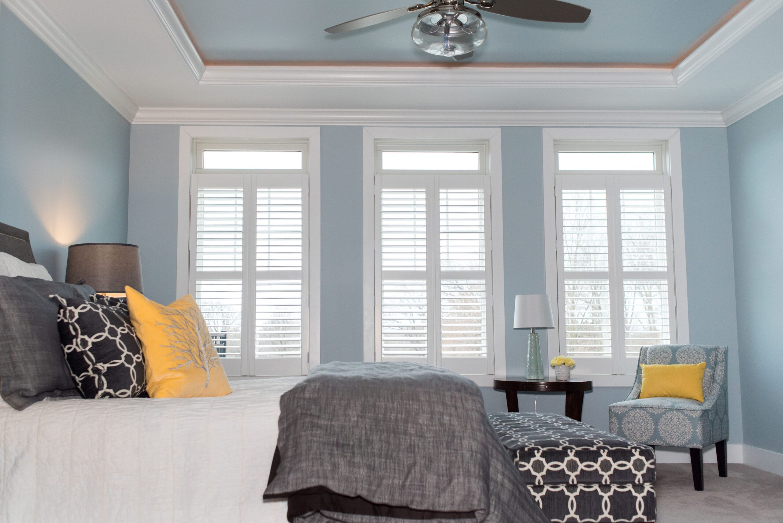 Primary bedroom with tray ceiling